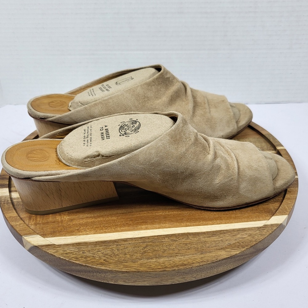 Coclico 35681 Women Sand Ruched Suede Peep Toe Wood Block Heel Mules Size 40 EU - Picture 10 of 13